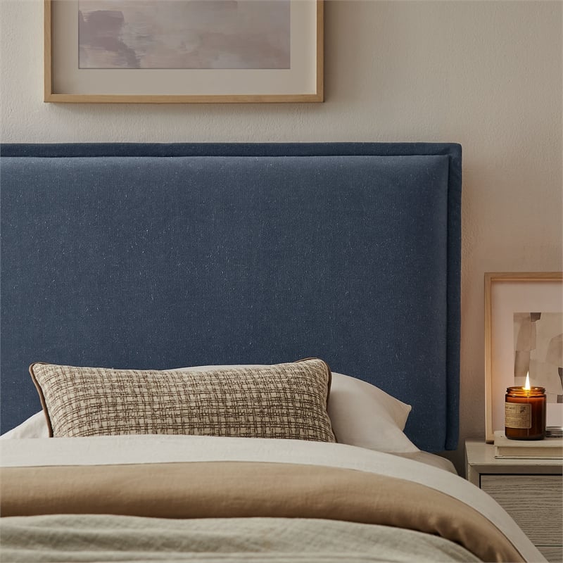Camille Upholstered Linen Blend Twin Size Headboard in Denim