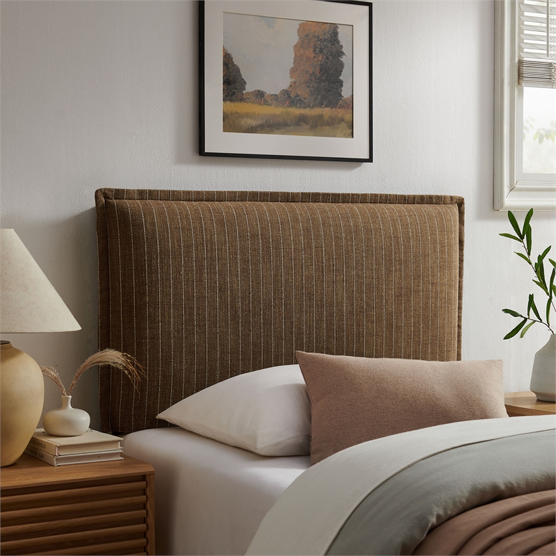 Camille Striped Linen Blend Twin Size Headboard in Earth Stripe