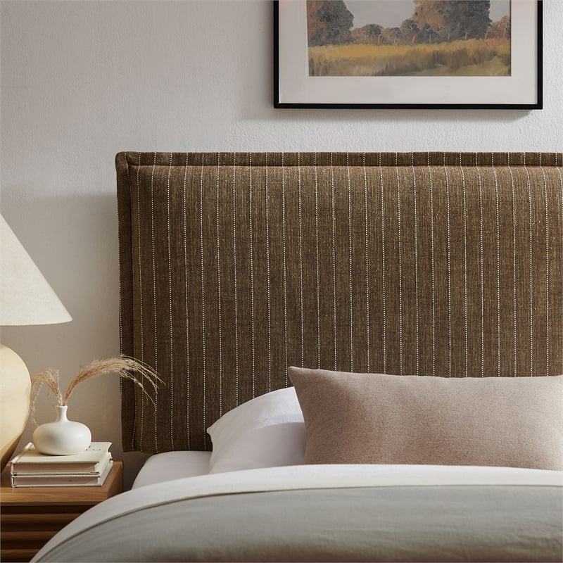 Camille Striped Linen Blend Twin Size Headboard in Earth Stripe