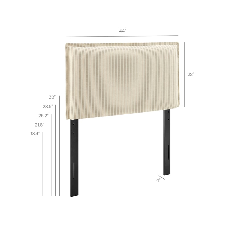 Camille Striped Linen Blend Twin Size Headboard in Oatmeal Stripe