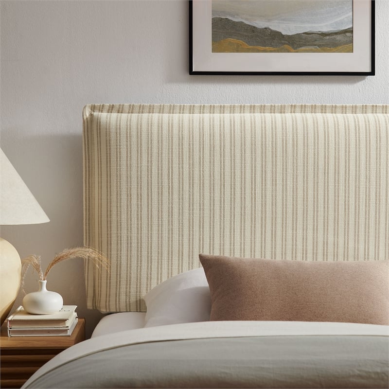 Camille Striped Linen Blend Twin Size Headboard in Oatmeal Stripe