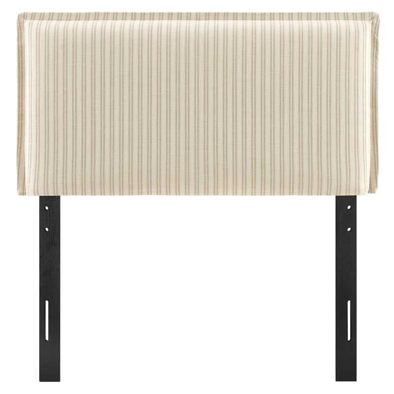 Camille Striped Linen Blend Twin Size Headboard in Oatmeal Stripe