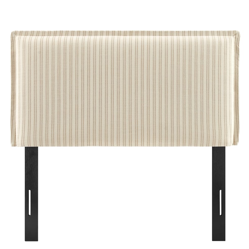 Camille Striped Linen Blend Twin Size Headboard in Oatmeal Stripe