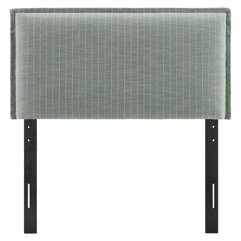 Camille Striped Linen Blend Twin Size Headboard in Spa Blue Stripe