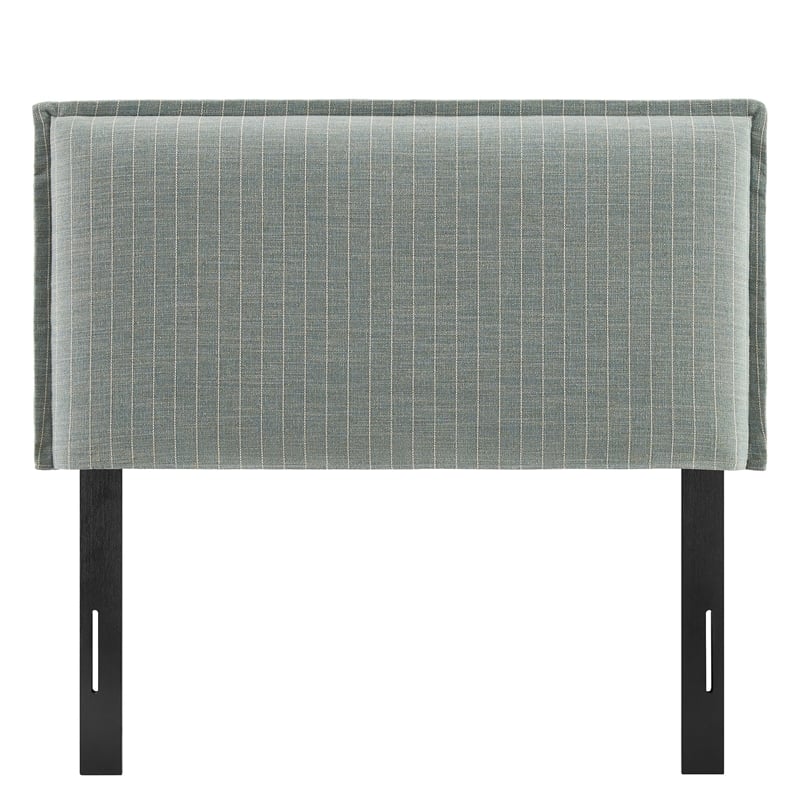 Camille Striped Linen Blend Twin Size Headboard in Spa Blue Stripe