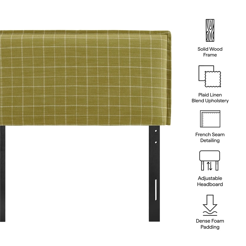 Camille Checkered Linen Blend Twin Size Headboard in Artichoke Windowpane Check