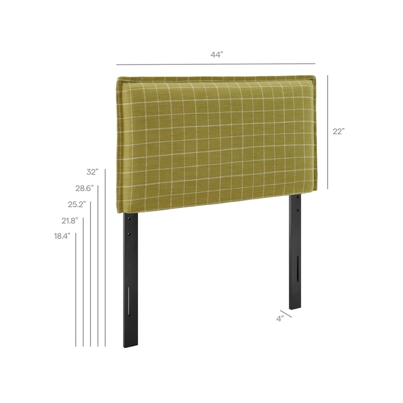 Camille Checkered Linen Blend Twin Size Headboard in Artichoke Windowpane Check