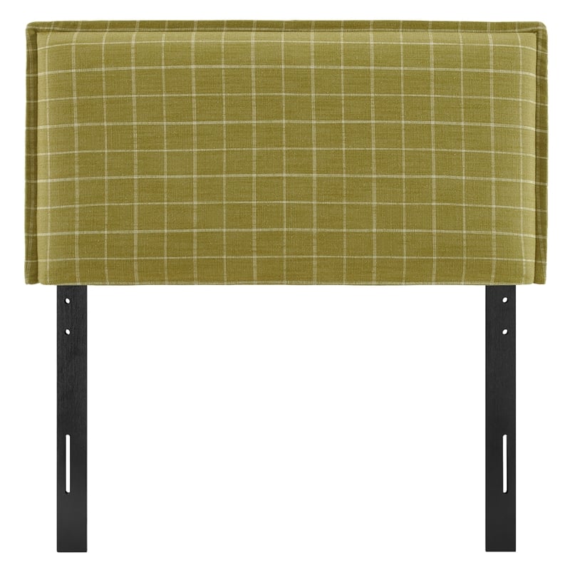 Camille Checkered Linen Blend Twin Size Headboard in Artichoke Windowpane Check