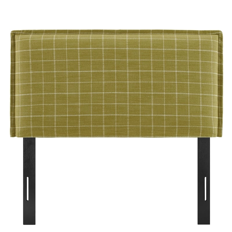 Camille Checkered Linen Blend Twin Size Headboard in Artichoke Windowpane Check