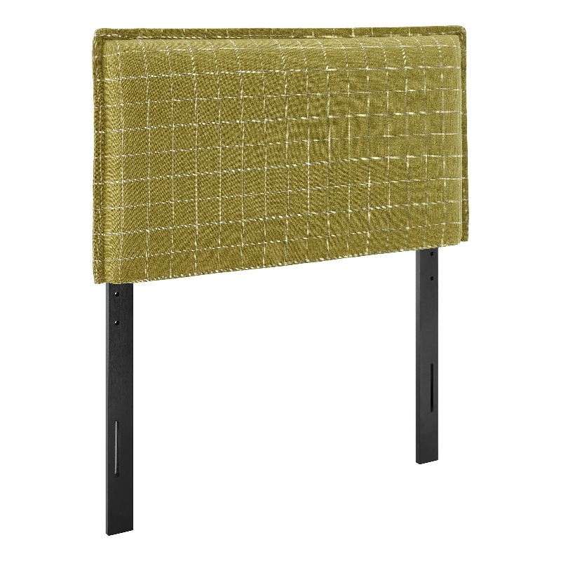 Camille Checkered Linen Blend Twin Size Headboard in Artichoke Windowpane Check