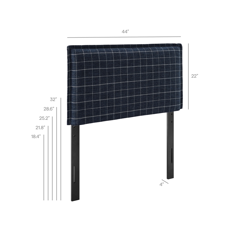 Camille Checkered Linen Blend Twin Size Headboard in Denim Windowpane Check