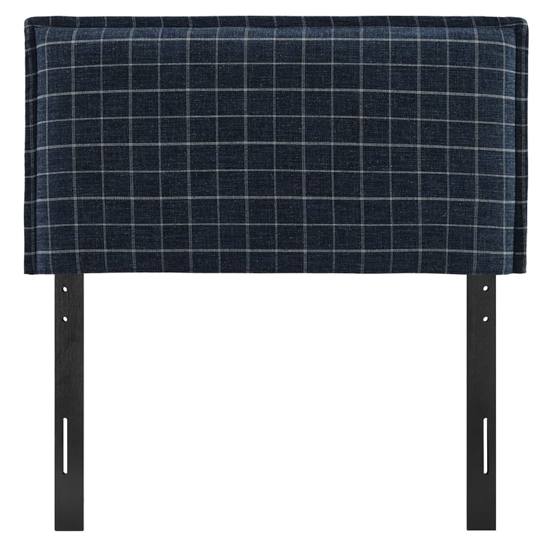 Camille Checkered Linen Blend Twin Size Headboard in Denim Windowpane Check