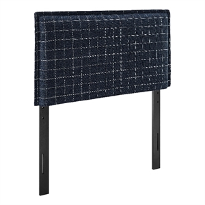 Camille Checkered Linen Blend Twin Size Headboard in Denim Windowpane Check
