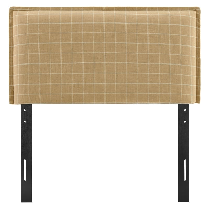 Camille Checkered Linen Blend Twin Size Headboard in Hemp Windowpane Check