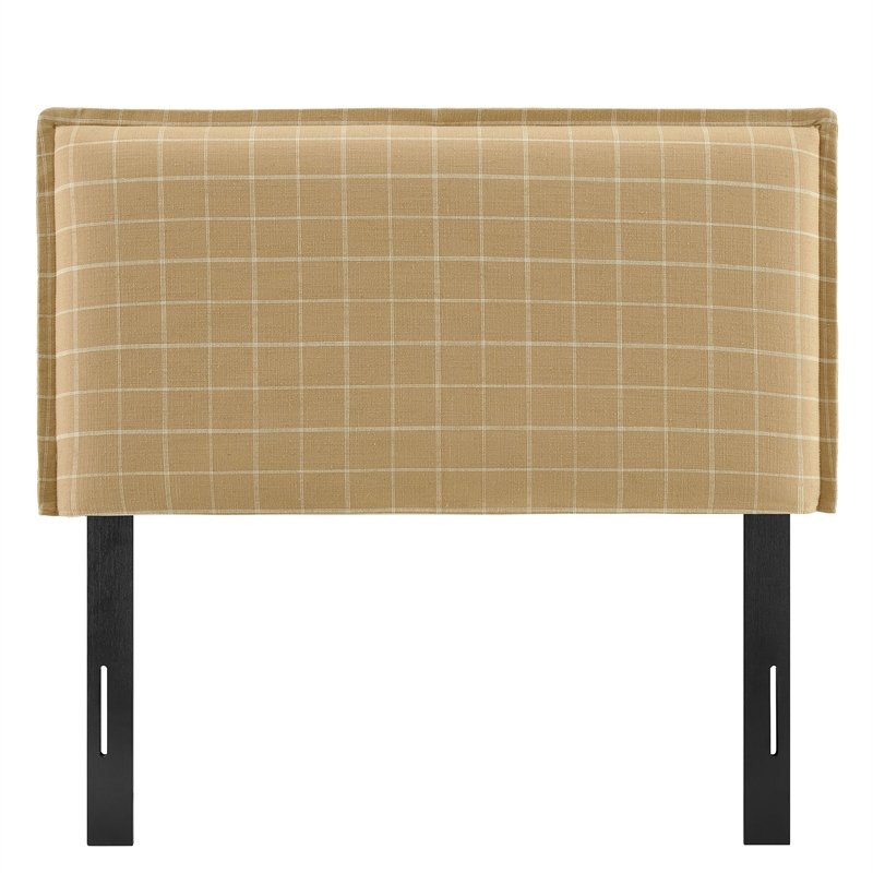 Camille Checkered Linen Blend Twin Size Headboard in Hemp Windowpane Check
