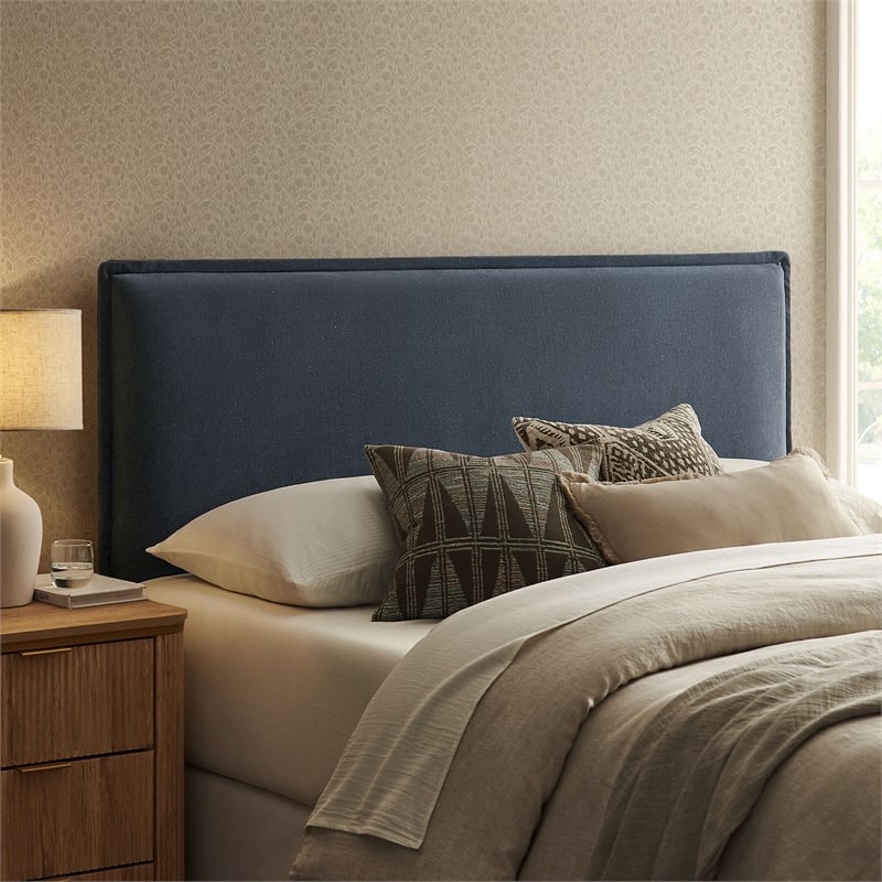 Camille Upholstered Linen Blend Full Size Headboard in Denim