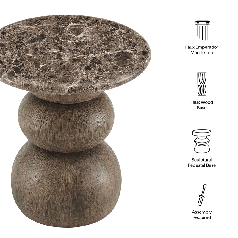 Pietra Indoor Outdoor Round Side Table in Dark Emperador Marble