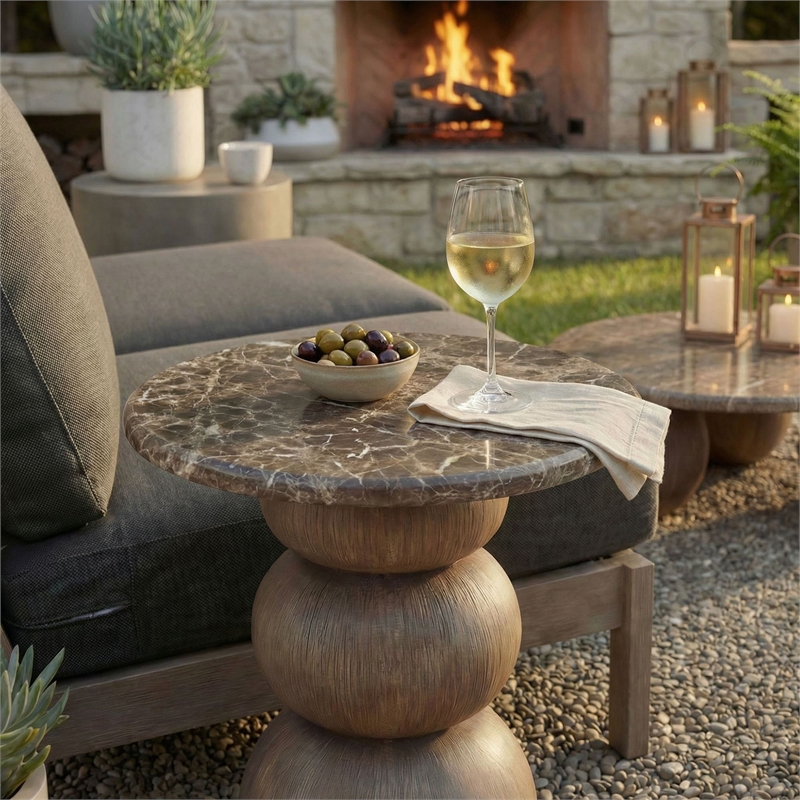 Pietra Indoor Outdoor Round Side Table in Dark Emperador Marble