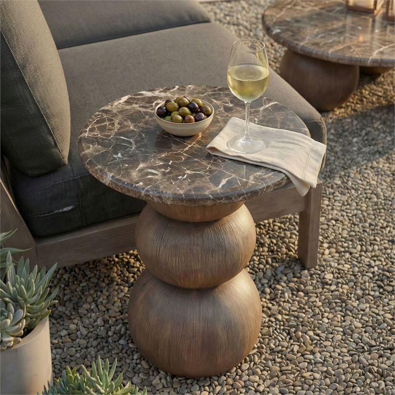 Pietra Indoor Outdoor Round Side Table in Dark Emperador Marble