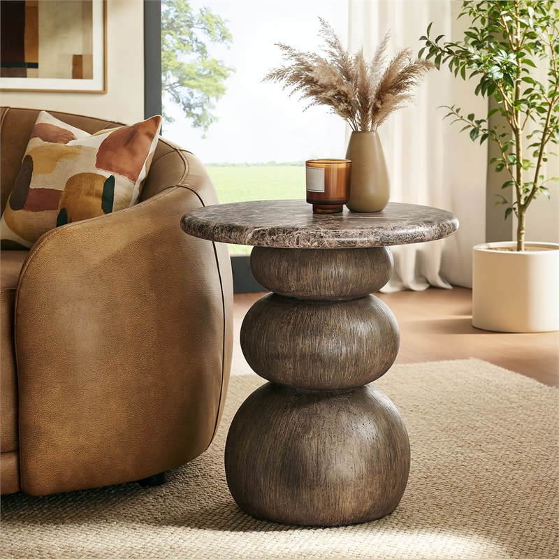 Pietra Indoor Outdoor Round Side Table in Dark Emperador Marble
