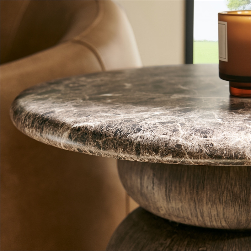 Pietra Indoor Outdoor Round Side Table in Dark Emperador Marble