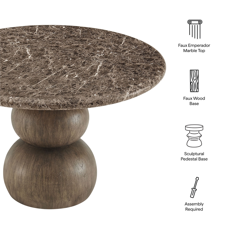Pietra Indoor Outdoor Round Dining Table in Dark Emperador Marble