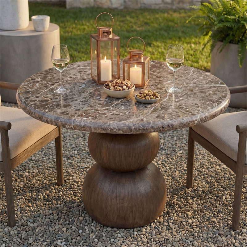 Pietra Indoor Outdoor Round Dining Table in Dark Emperador Marble