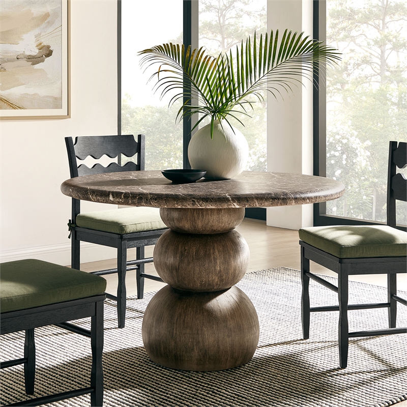 Pietra Indoor Outdoor Round Dining Table in Dark Emperador Marble