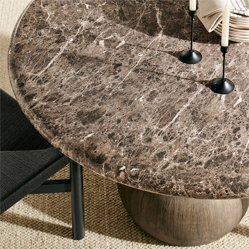 Pietra Indoor Outdoor Round Dining Table in Dark Emperador Marble