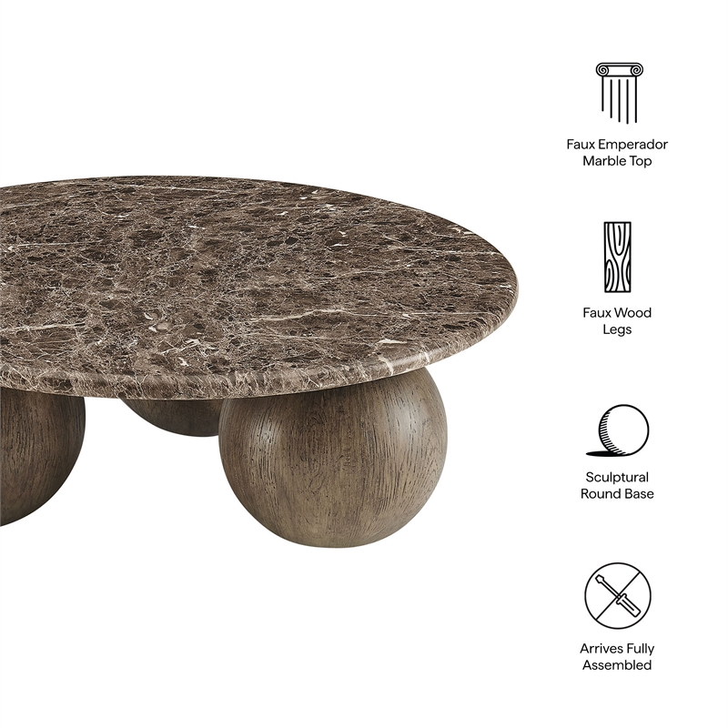 Pietra Indoor Outdoor Round Coffee Table in Dark Emperador Marble