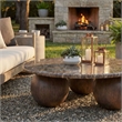 Pietra Indoor Outdoor Round Coffee Table in Dark Emperador Marble