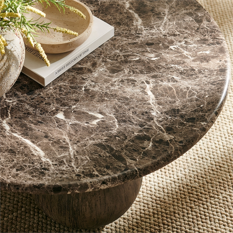 Pietra Indoor Outdoor Round Coffee Table in Dark Emperador Marble