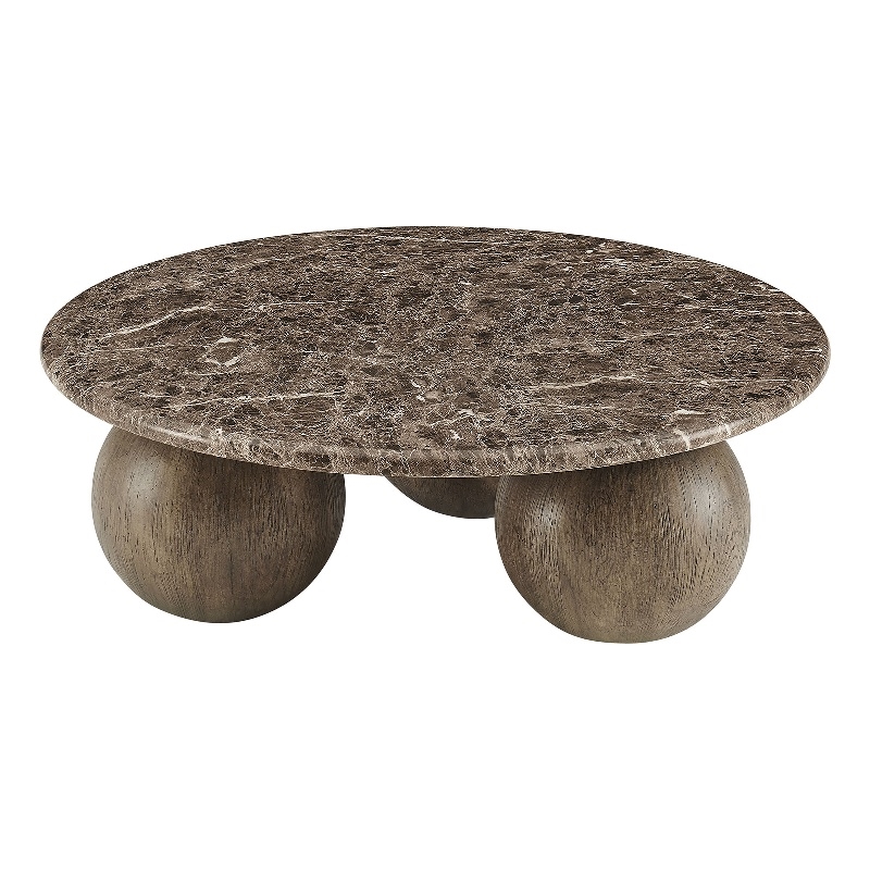 Pietra Indoor Outdoor Round Coffee Table in Dark Emperador Marble
