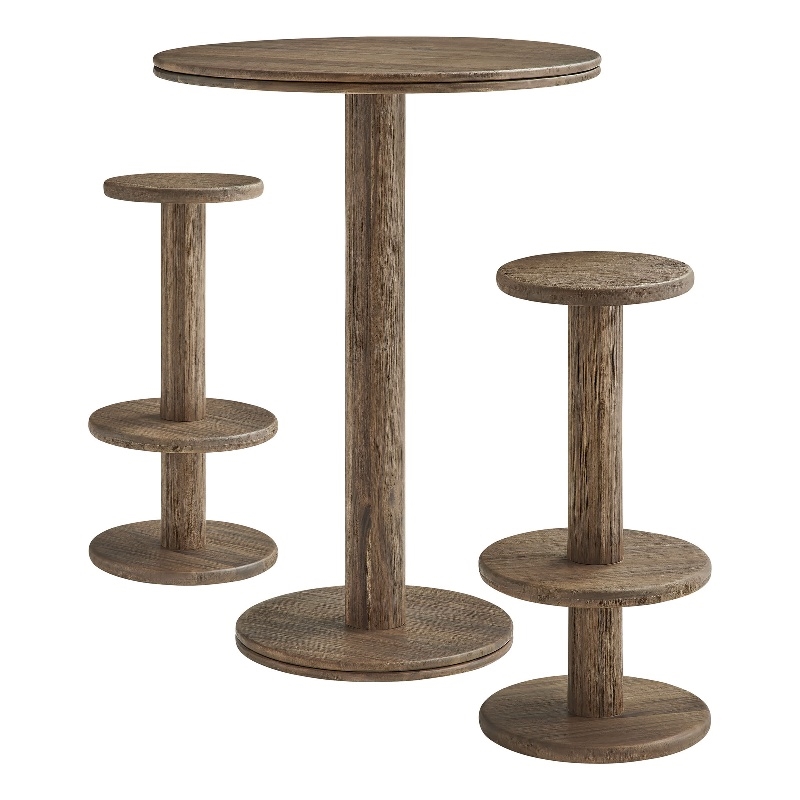 Neo 3-Piece Round Indoor - Outdoor Patio Wood Bar Table And Stool Set