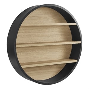 Romy 47&quot Round Wall Book Shelf in Black Natural