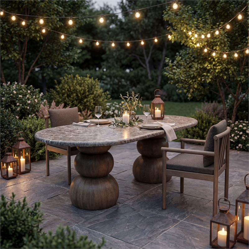 Pietra Indoor Outdoor Oval Dining Table in Dark Emperador Marble