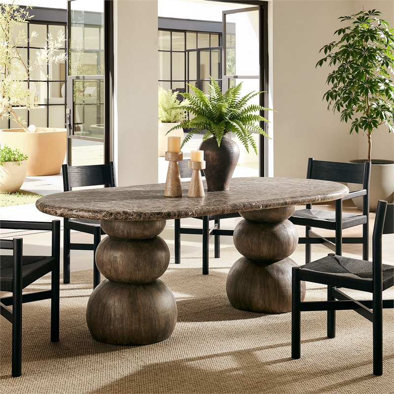 Pietra Indoor Outdoor Oval Dining Table in Dark Emperador Marble