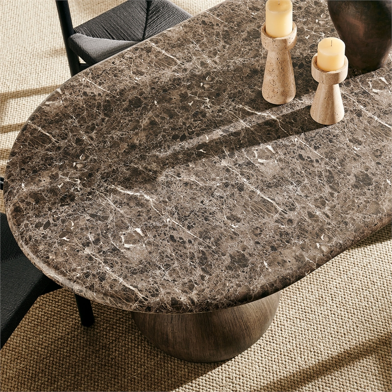 Pietra Indoor Outdoor Oval Dining Table in Dark Emperador Marble