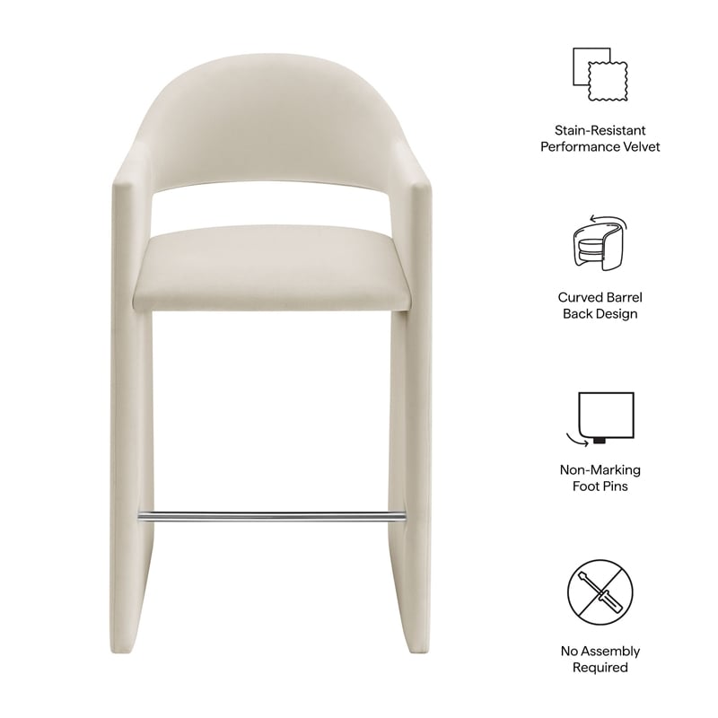 Talia 41 Inch Performance Velvet Bar Stool in Alabaster