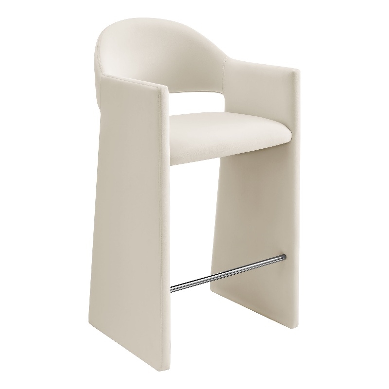 Talia 41 Inch Performance Velvet Bar Stool in Alabaster