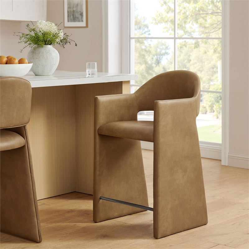 Talia 37 Inch Vegan Leather Counter Stool in Toast