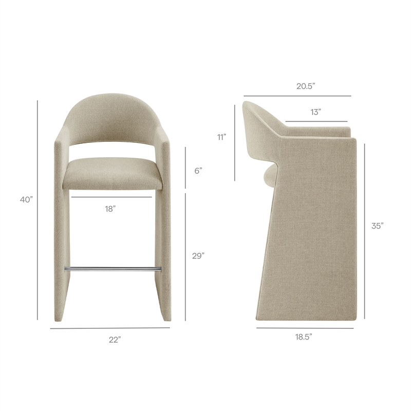 Talia 41 Inch 41 Inch Upholstered Fabric Bar Stool in Linen
