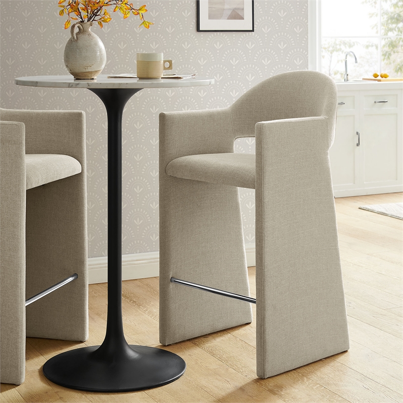 Talia 41 Inch 41 Inch Upholstered Fabric Bar Stool in Linen