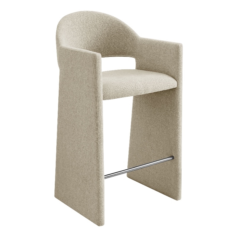 Talia 41 Inch 41 Inch Upholstered Fabric Bar Stool in Linen