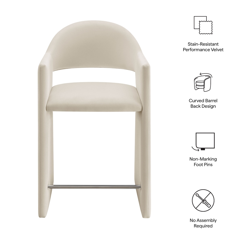 Talia 37 Inch Performance Velvet Counter Stool in Alabaster
