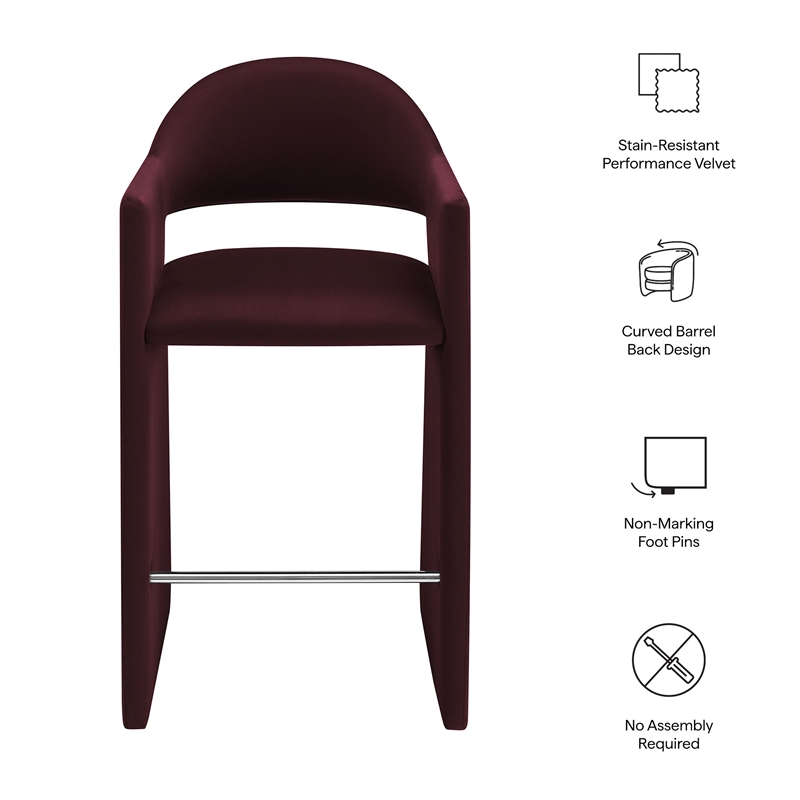Talia 41 Inch Performance Velvet Bar Stool in Mulberry