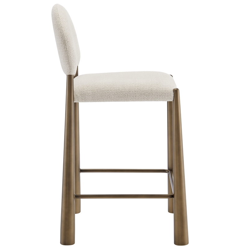 Hayley Upholstered Fabric Counter Stools Set of 2 in Brass Cream
