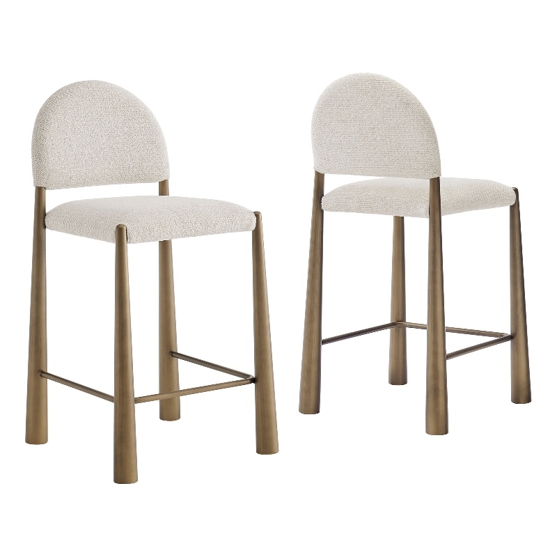 Hayley Upholstered Fabric Counter Stools Set of 2 in Brass Cream