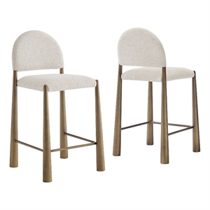 Hayley Upholstered Fabric Counter Stools Set of 2 in Brass Cream