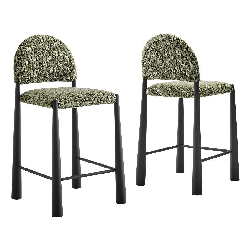 Hayley Upholstered Fabric Counter Stools Set of 2 in Black Leaf